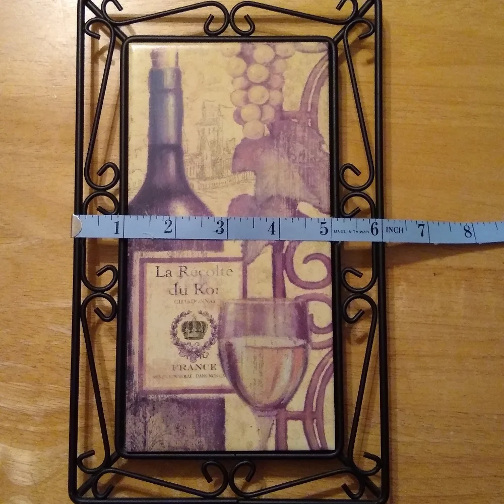 Wine Themed Wall Decor Grape Purple Beige Decorative Black Metal Framing